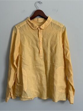 CP Shades 100% Linen Collared Top Women XS USA Butter Sunny Yellow Chic Staple